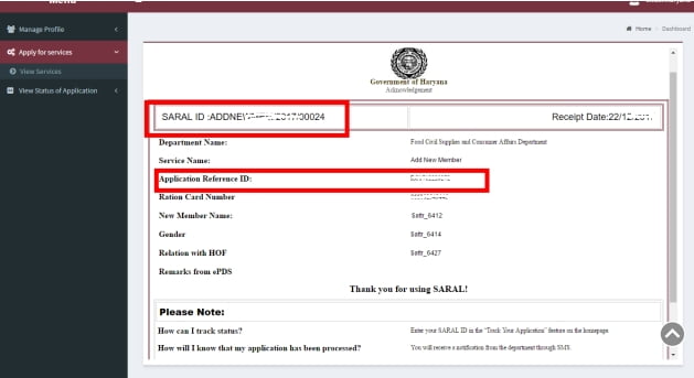 saral id number