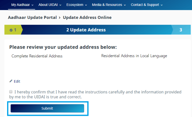 review your aadhar address
