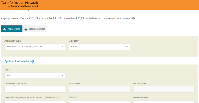 apply for new pan card online