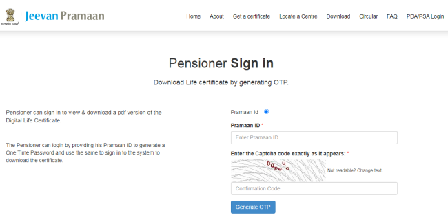 pensioner sign in page