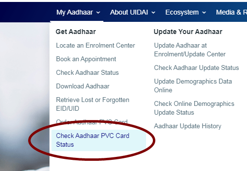 check aadhar card status