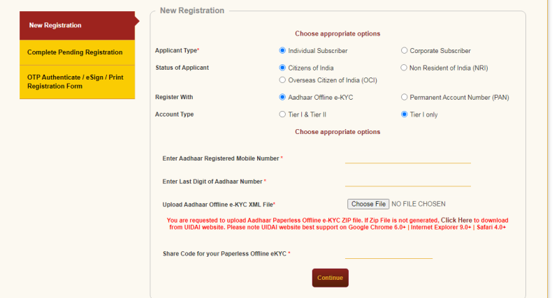nps new registration form