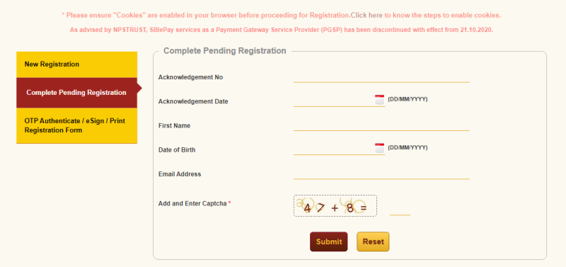 nps account pending registration