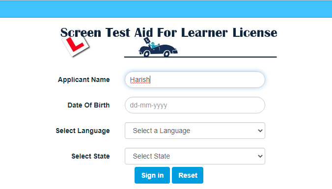 learning license mock test start