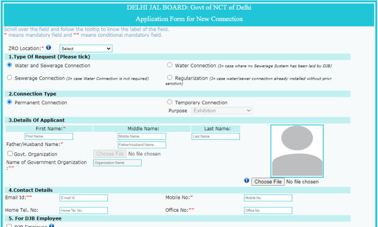 new water connection application form