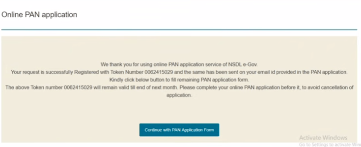 online pan application token number