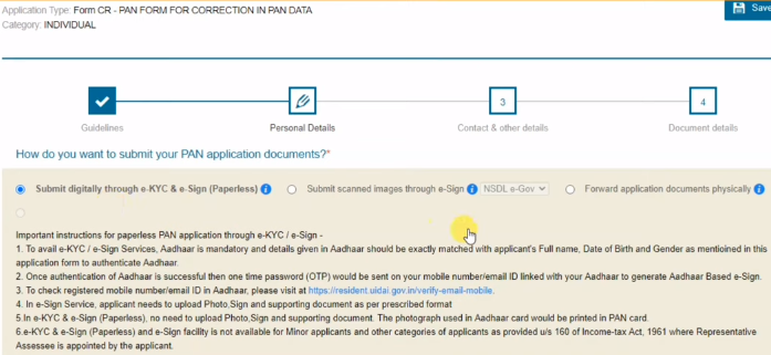 correction pan card online