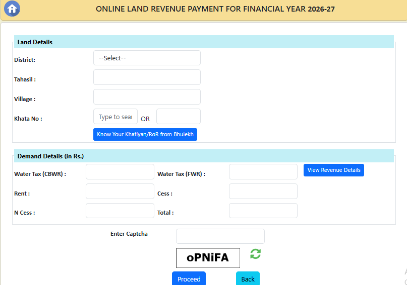 e-Pauti Odisha portal home page showing Pay Land Revenue option