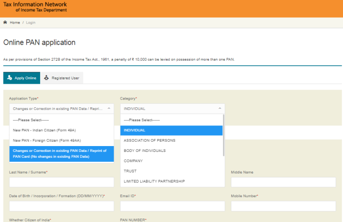 update pan card online apply