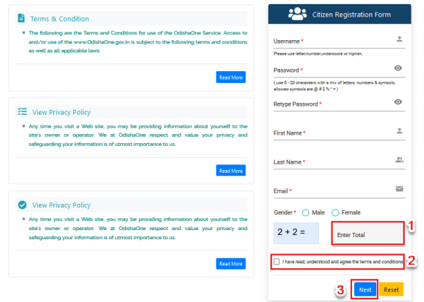 odisha one citizen registration form