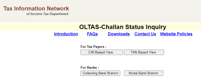 OLTAS challan status enquiry