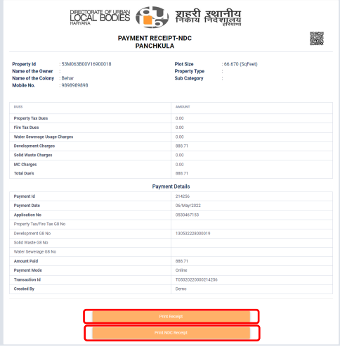 generate property tax no dues certificate