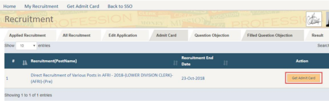 admit card download